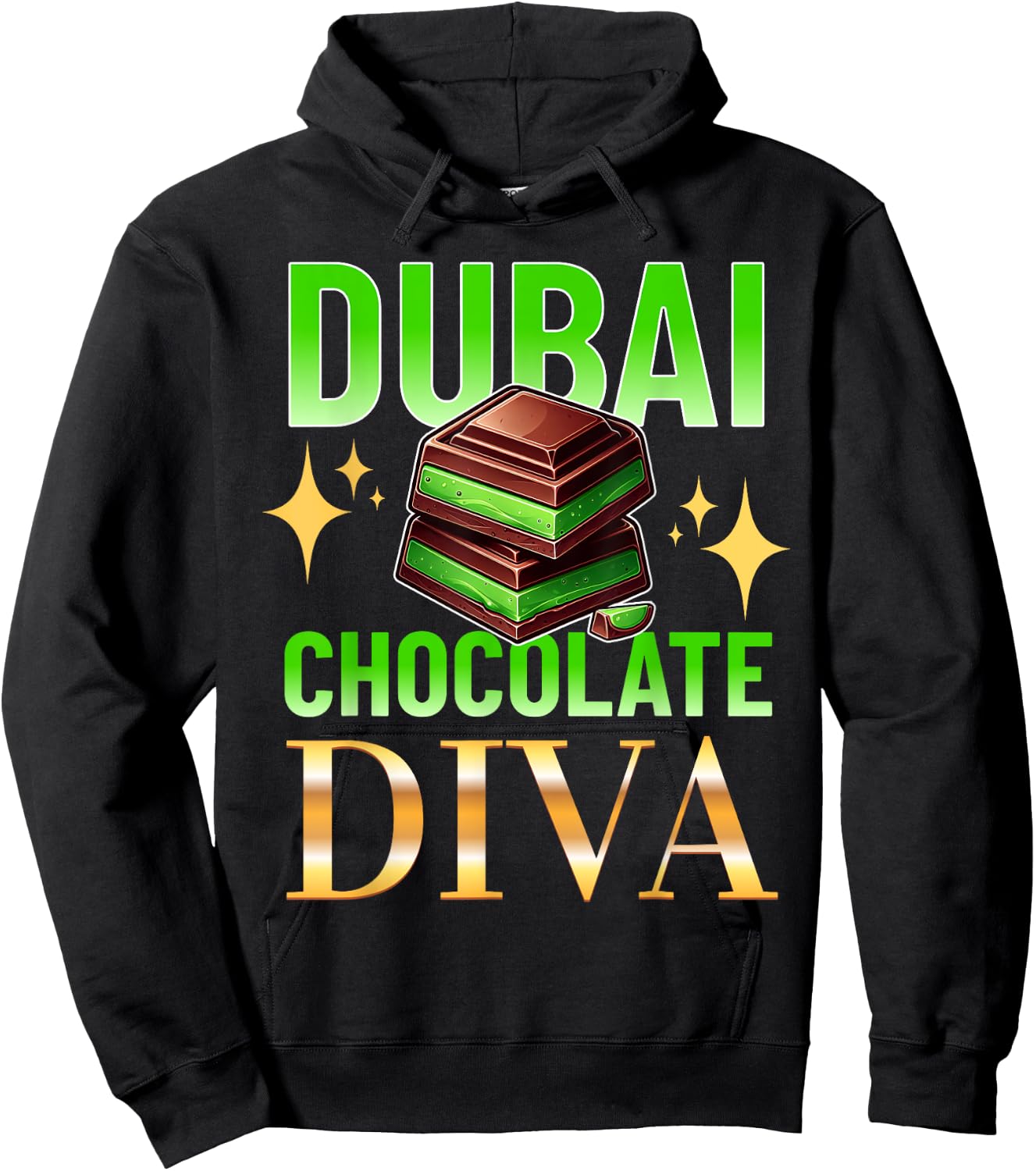 Dubai Chocolate Diva Funny Design Meme Chocolate Hoodie - Hoodie | Black