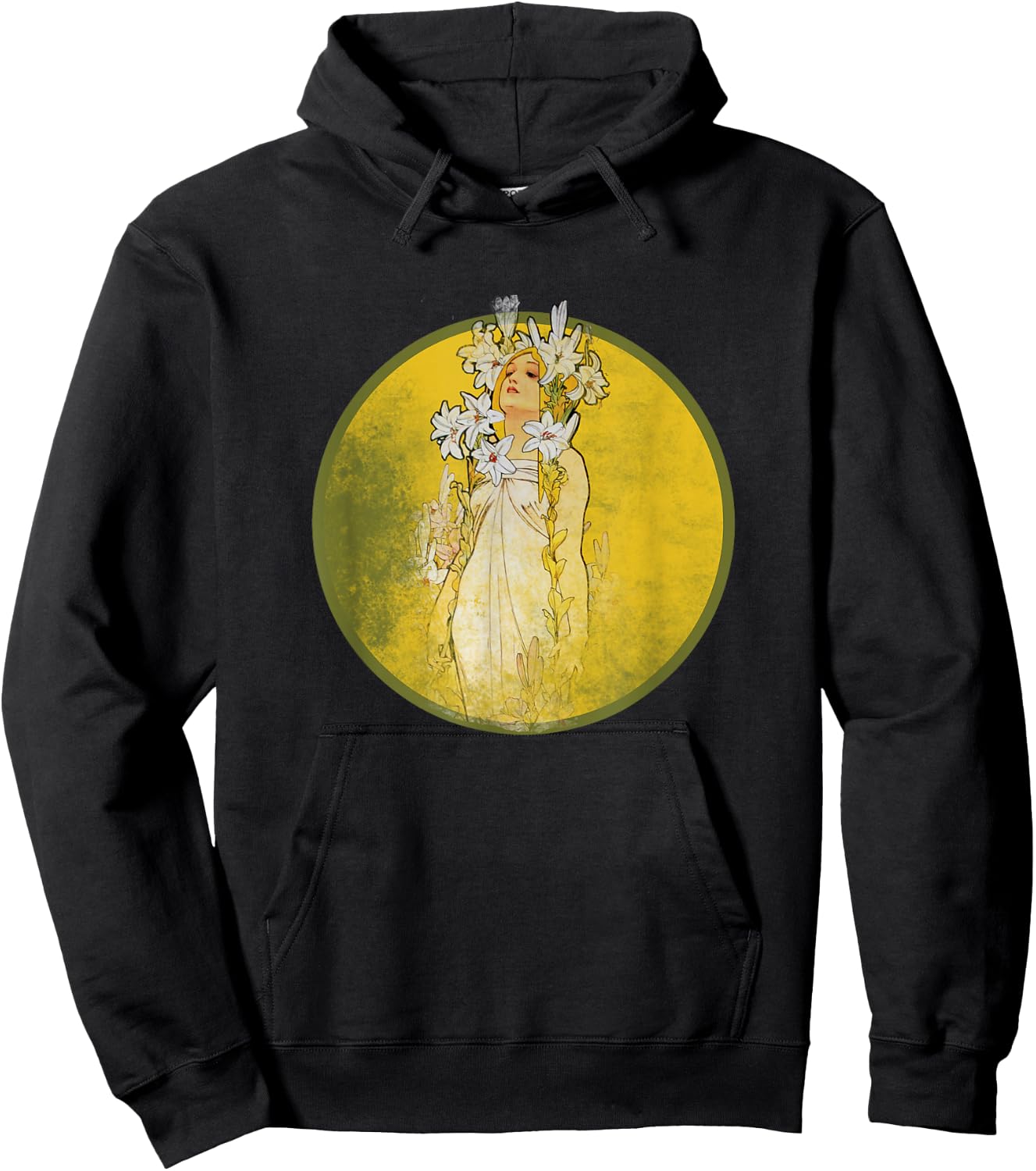 Vintage Art Nouveau Shirt Alphonse Mucha Lily Hoodie - Hoodie | Black