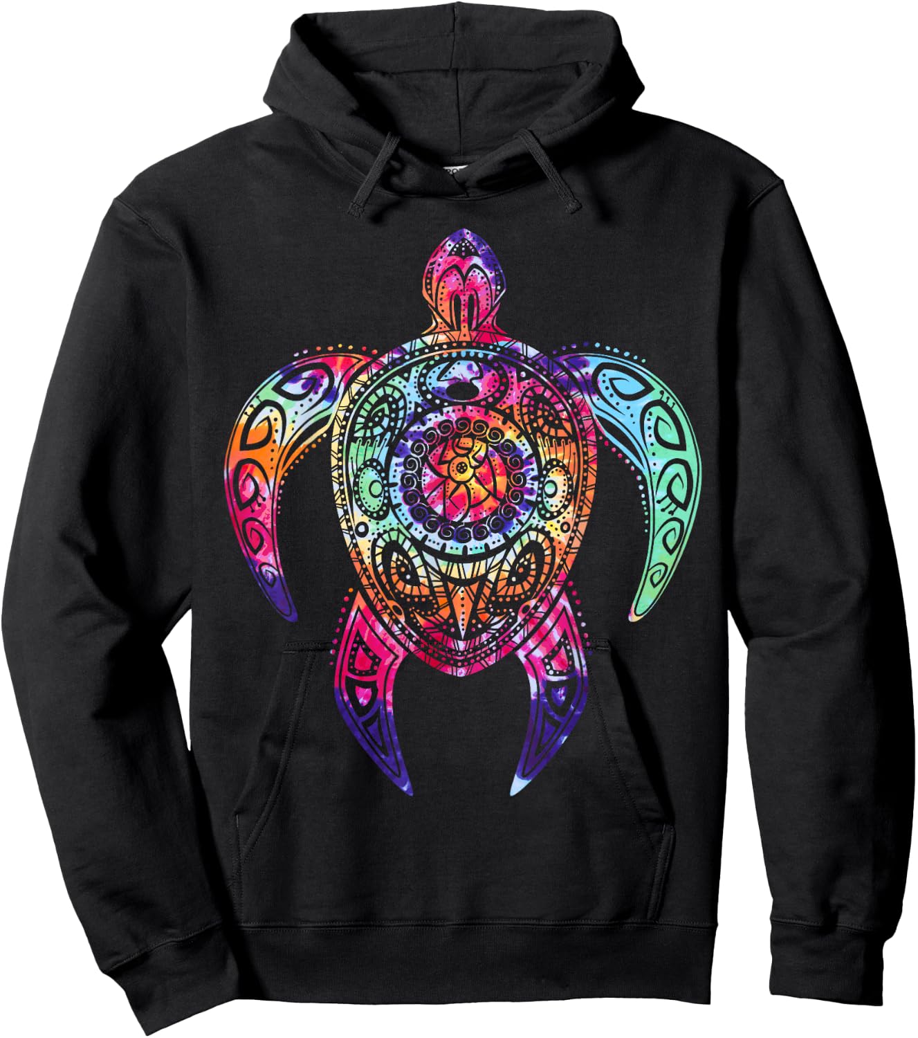 Hippie Tie Dye Shirt, Psychedelic Sea Turtle Tribal Hoodie - Hoodie | Black