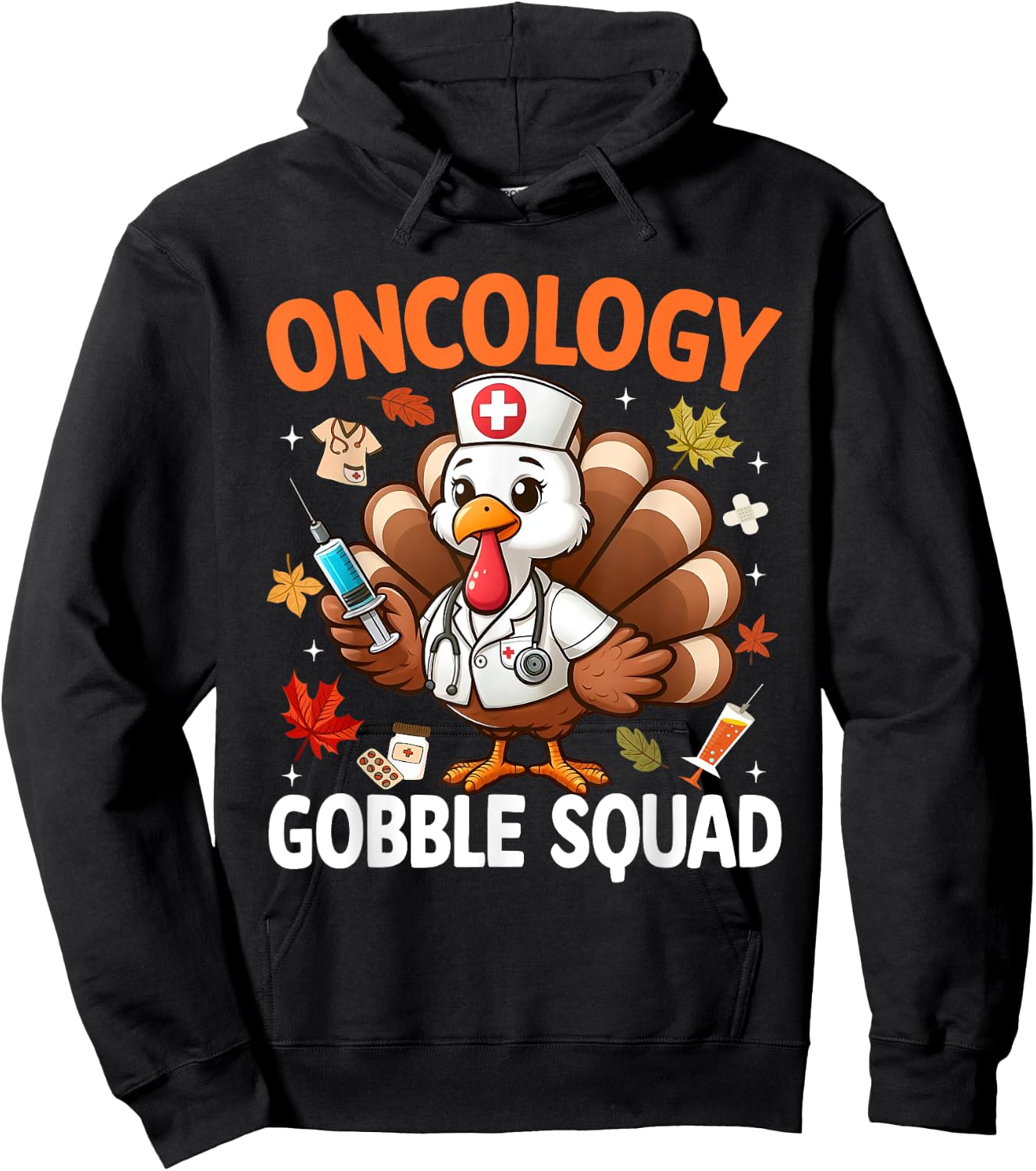 Thanksgiving Oncology Nurse Gobble Squad Turkey Fall Autumn Hoodie - Hoodie | Black