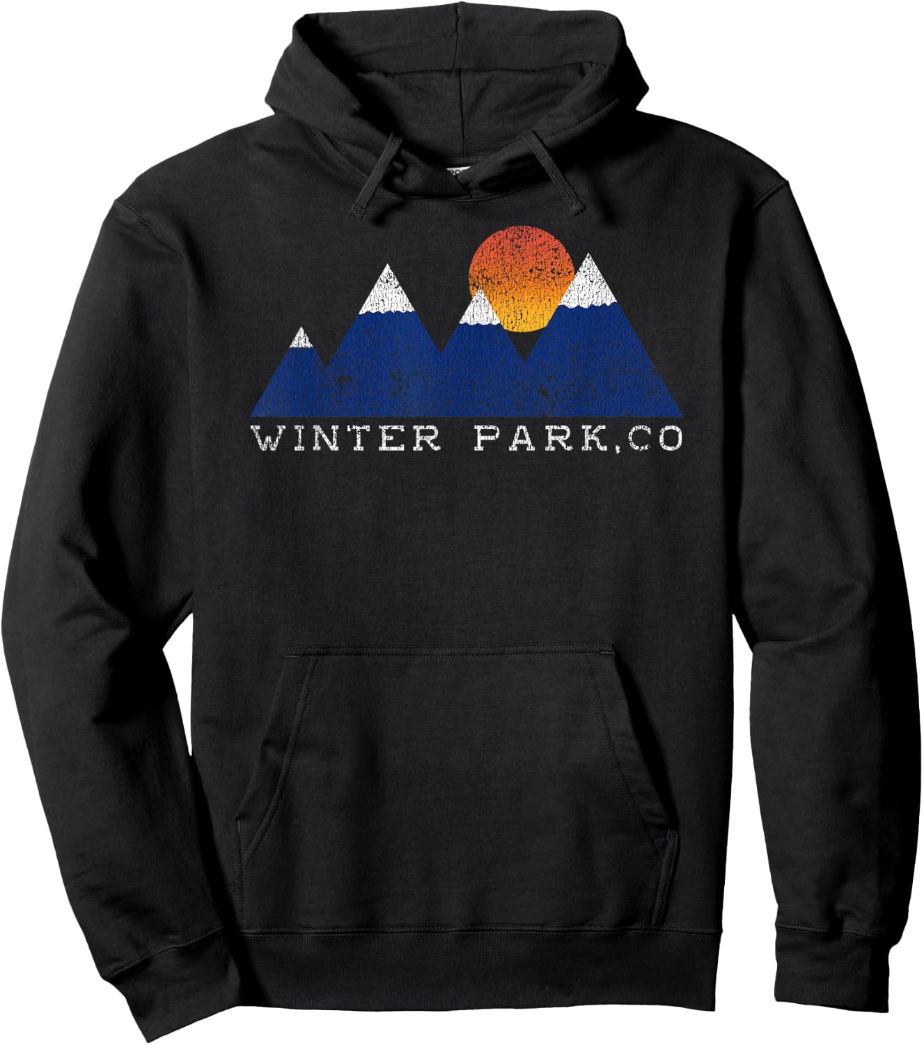 Retro Winter Park Colorado Snowcap Mountain Sunset Hoodie - Hoodie | Black