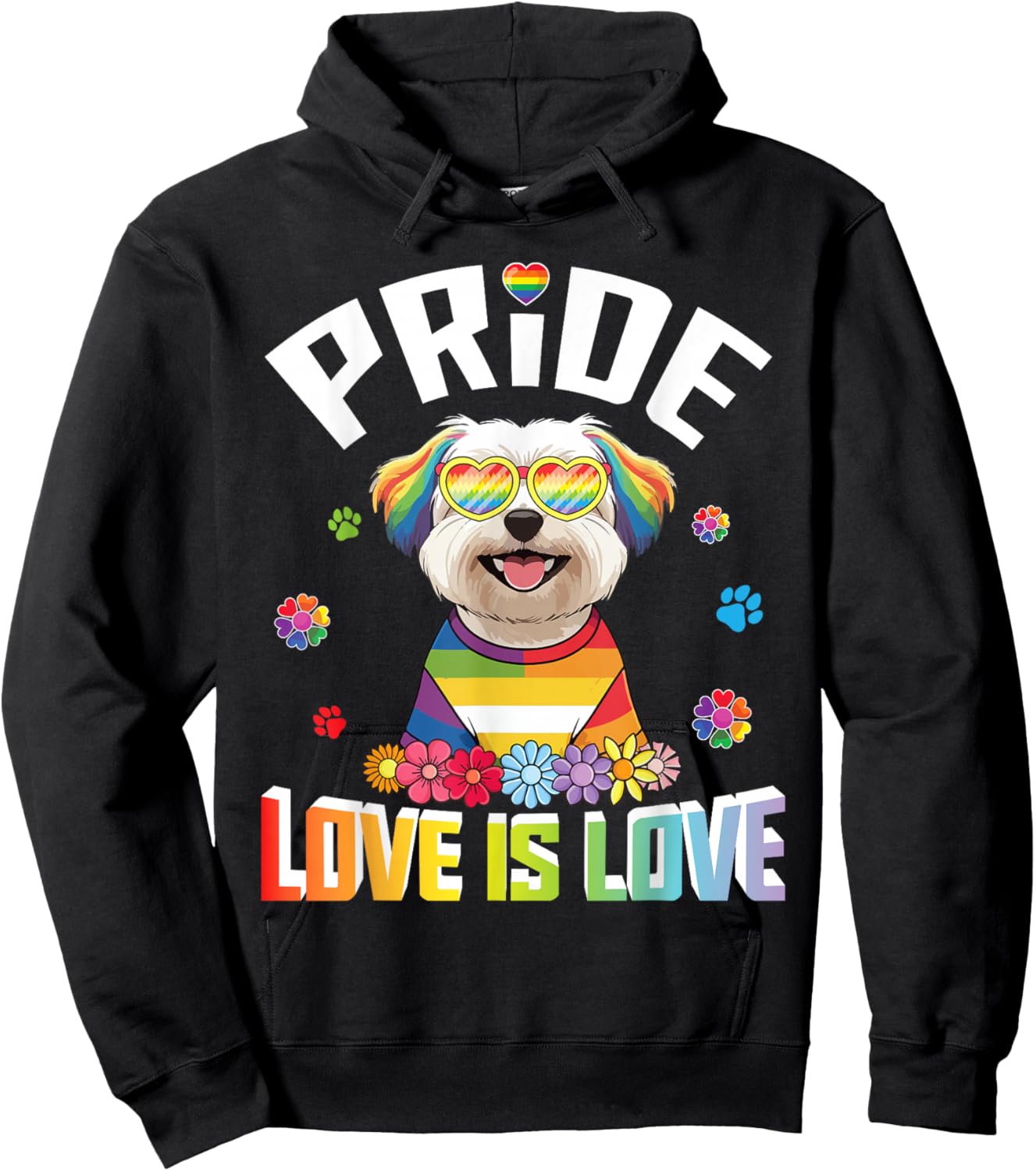 Heart Sunglasses Maltese Dog Pride Love Is Love Rainbow LGBT Hoodie - Hoodie | Black