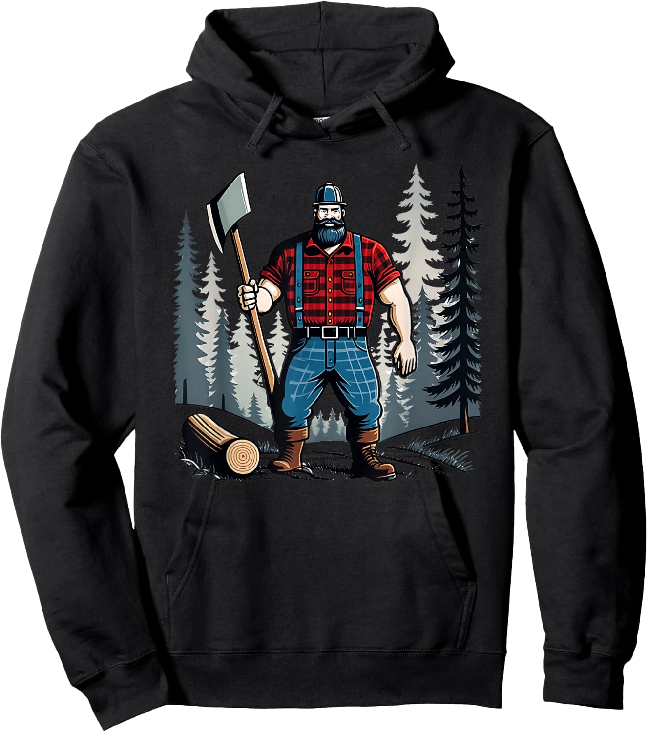 American Lumberjack Folk Hero Paul Bunyan Chopping Wood in The Forest Hoodie - Hoodie | Black