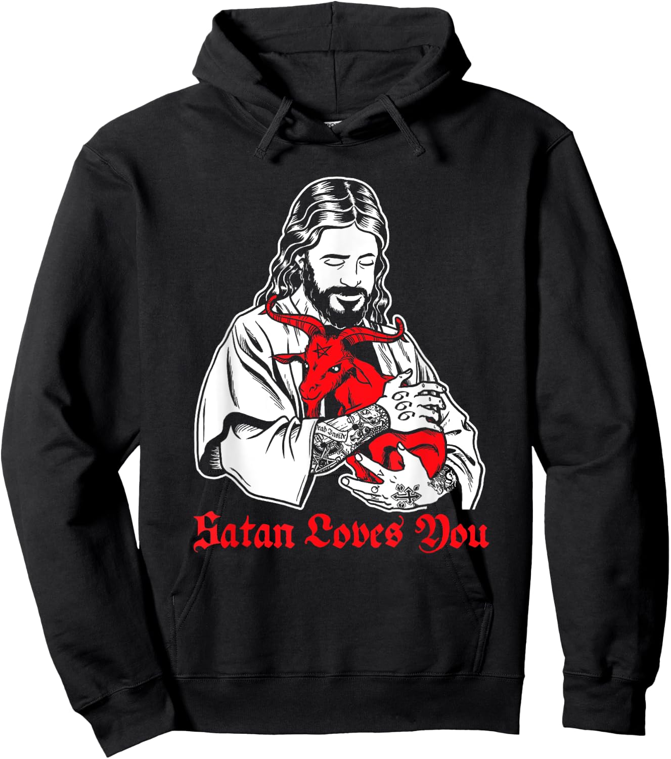 Satan Loves You and Jesus Know it Baphomet Hoodie - Hoodie | Black