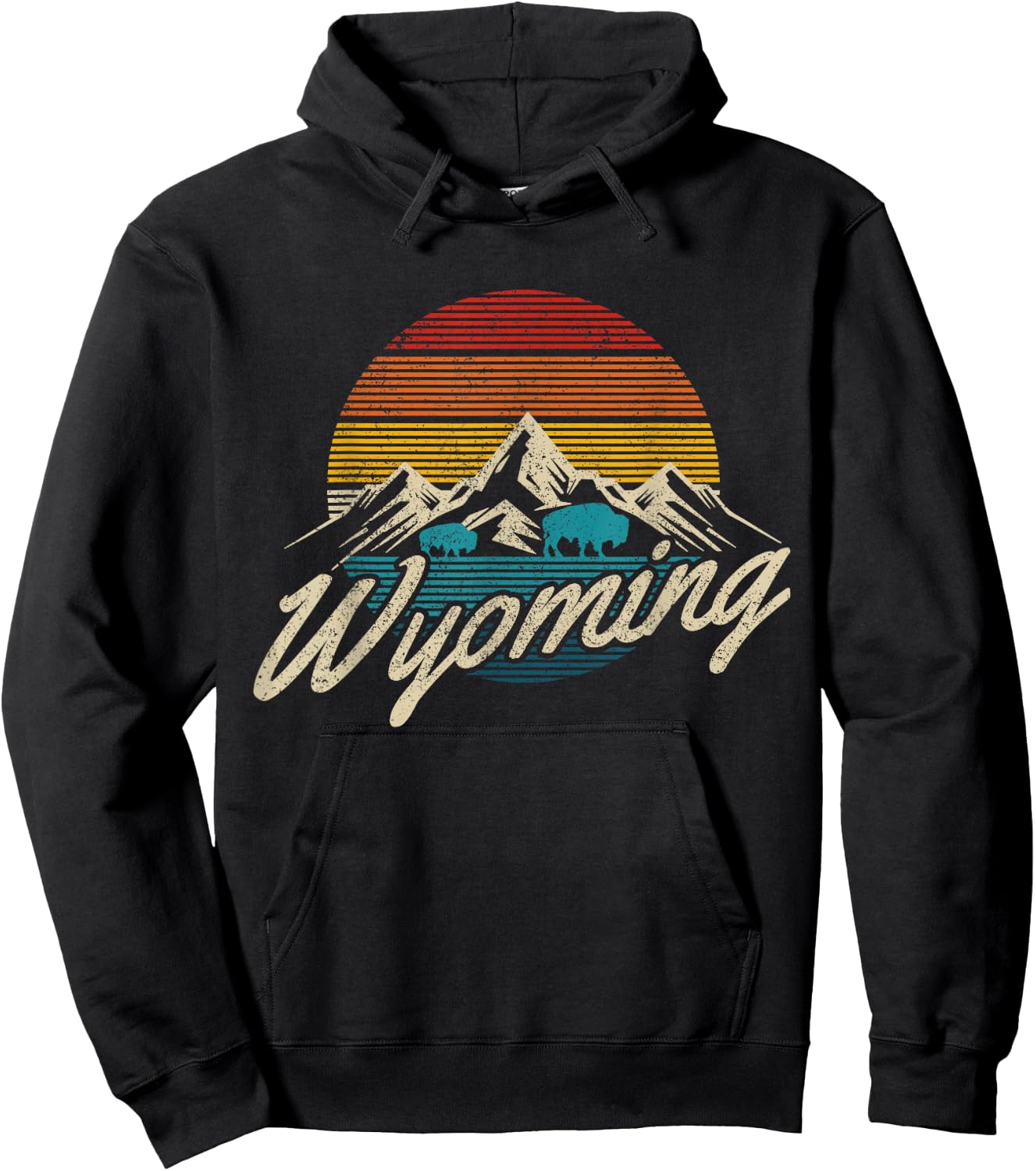 Wyoming Vintage Mountains Bison American Buffalo Gift Hoodie - Hoodie | Black