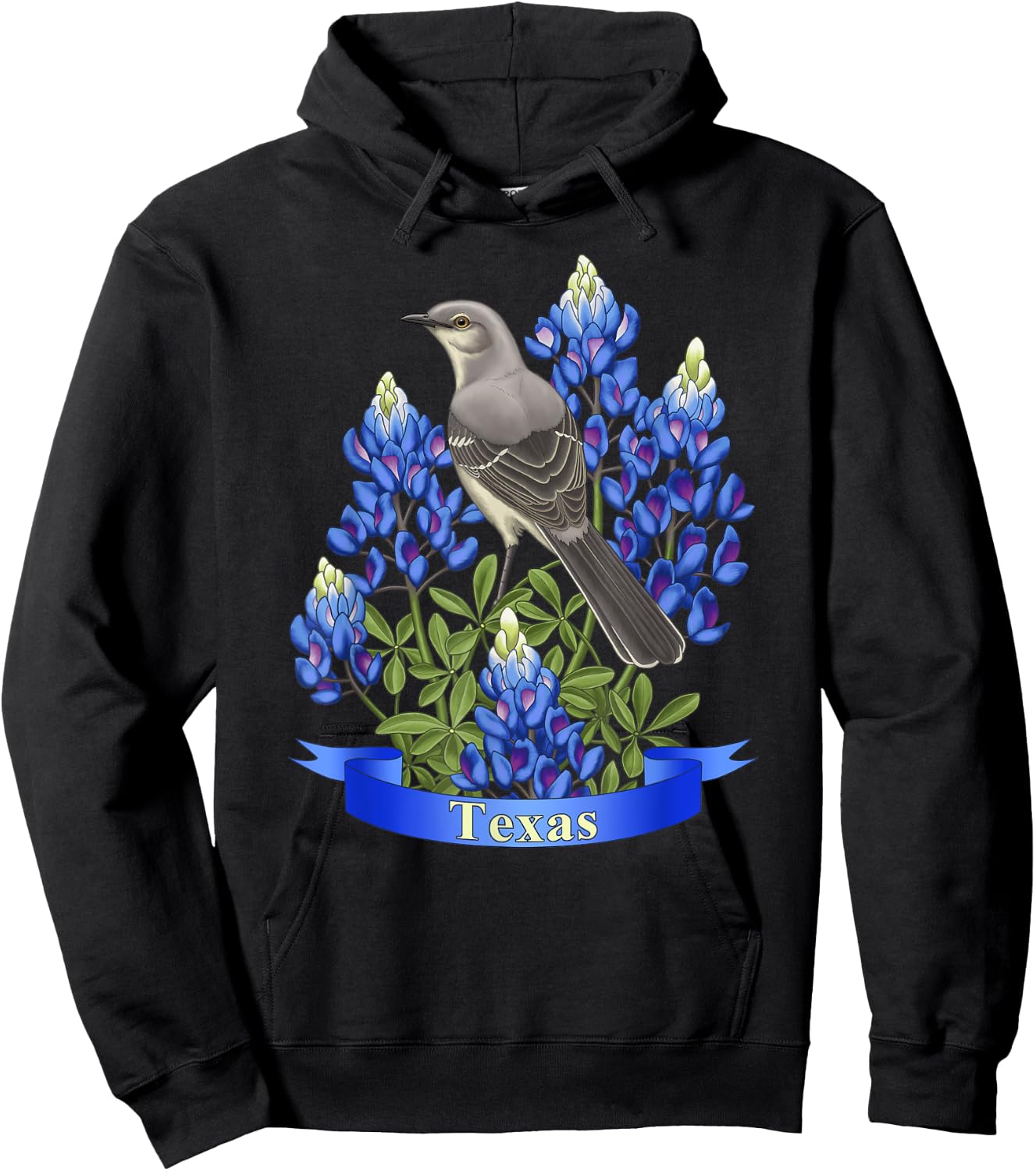 State Bird & Flower Texas Mockingbird & Lupine Hoodie - Hoodie | Black