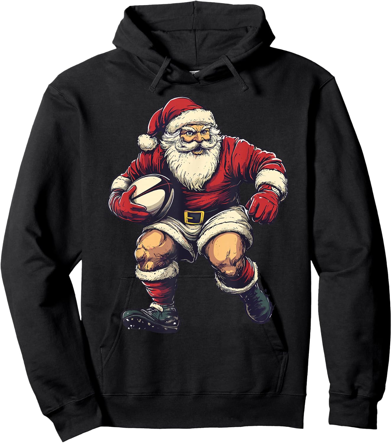 Santa Playing Rugby Funny Rugby Player Christmas Xmas Pajama Hoodie - Hoodie | Black