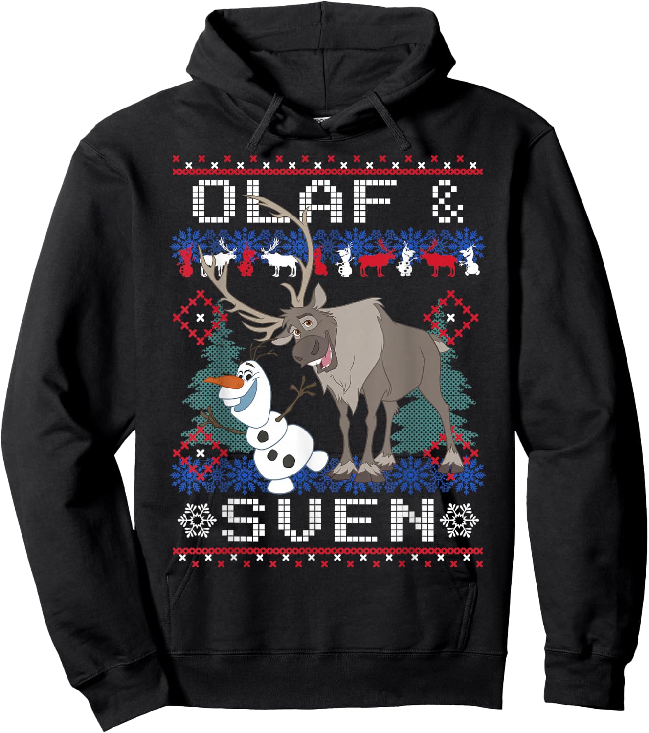Disney Frozen Christmas Olaf & Sven Ugly Holiday Sweater Hoodie - Hoodie | Black