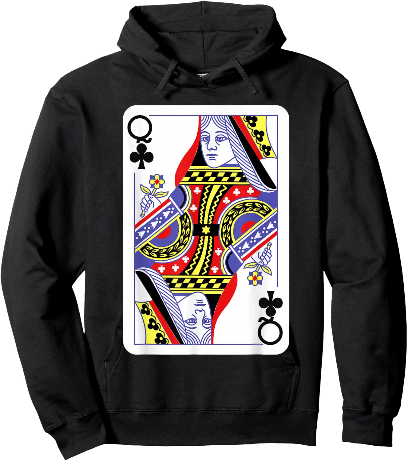 Queen of Clubs Playing Cards Halloween Costume Casino Easy Hoodie - Hoodie | Black