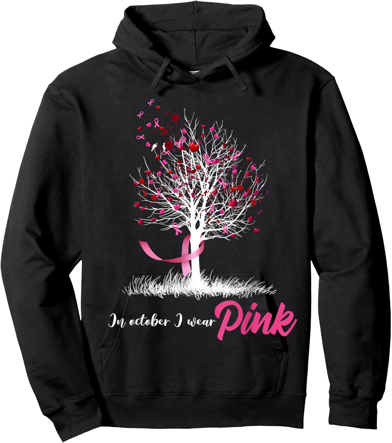 In October We Wear Pink Tree Breast Cancer Awareness Hoodie - Hoodie | Black