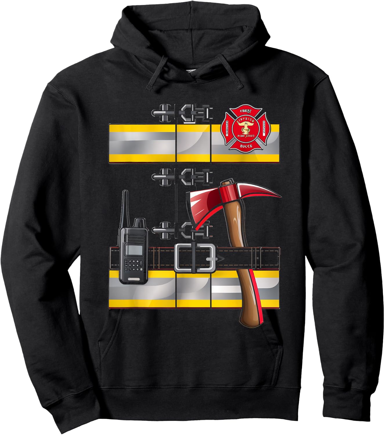 Firefighter Costume Fireman Axe Badge Radio Halloween Hoodie - Hoodie | Black