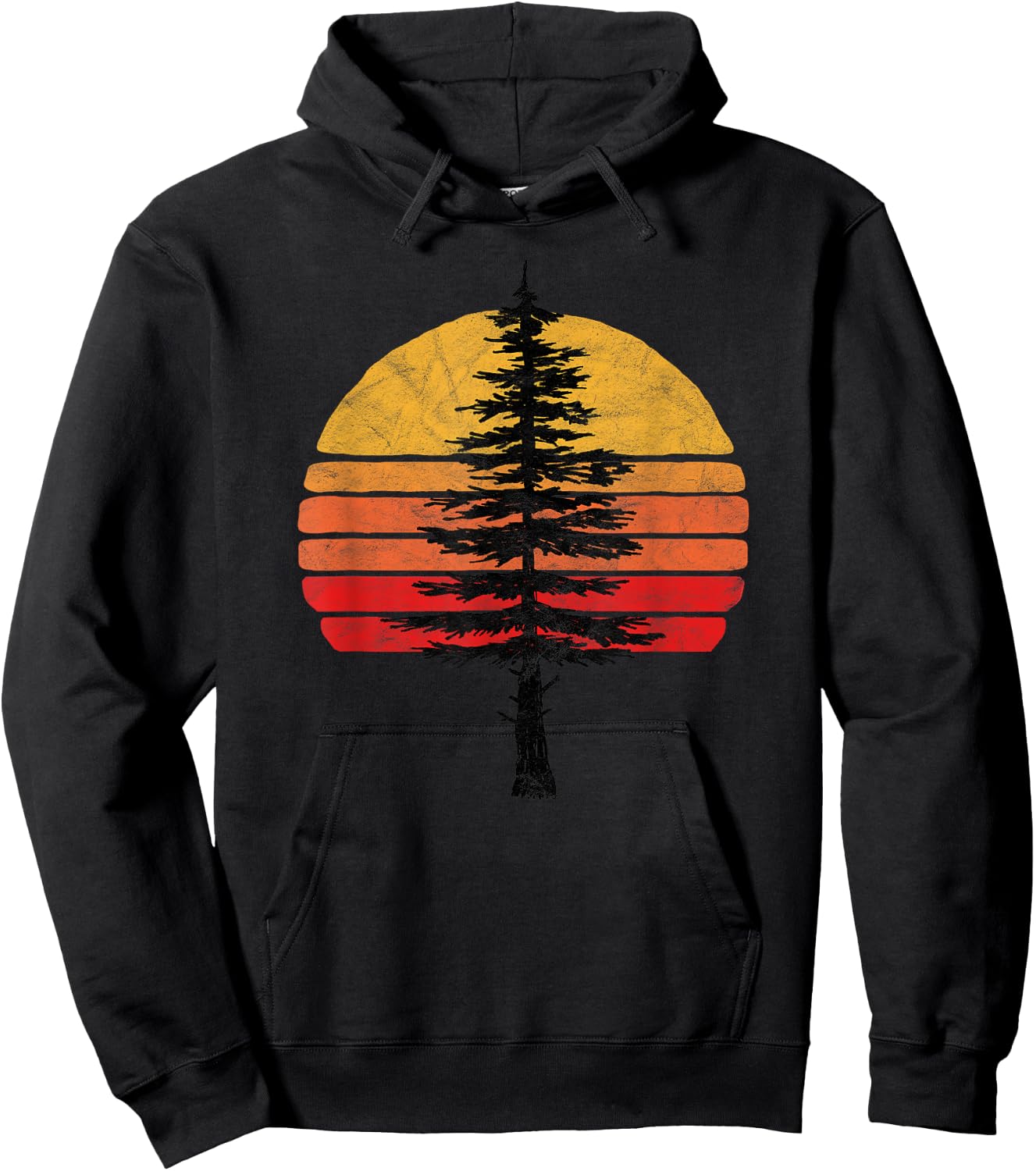 Retro Sun Minimalist White Pine Tree Illustration Graphic Hoodie - Hoodie | Black