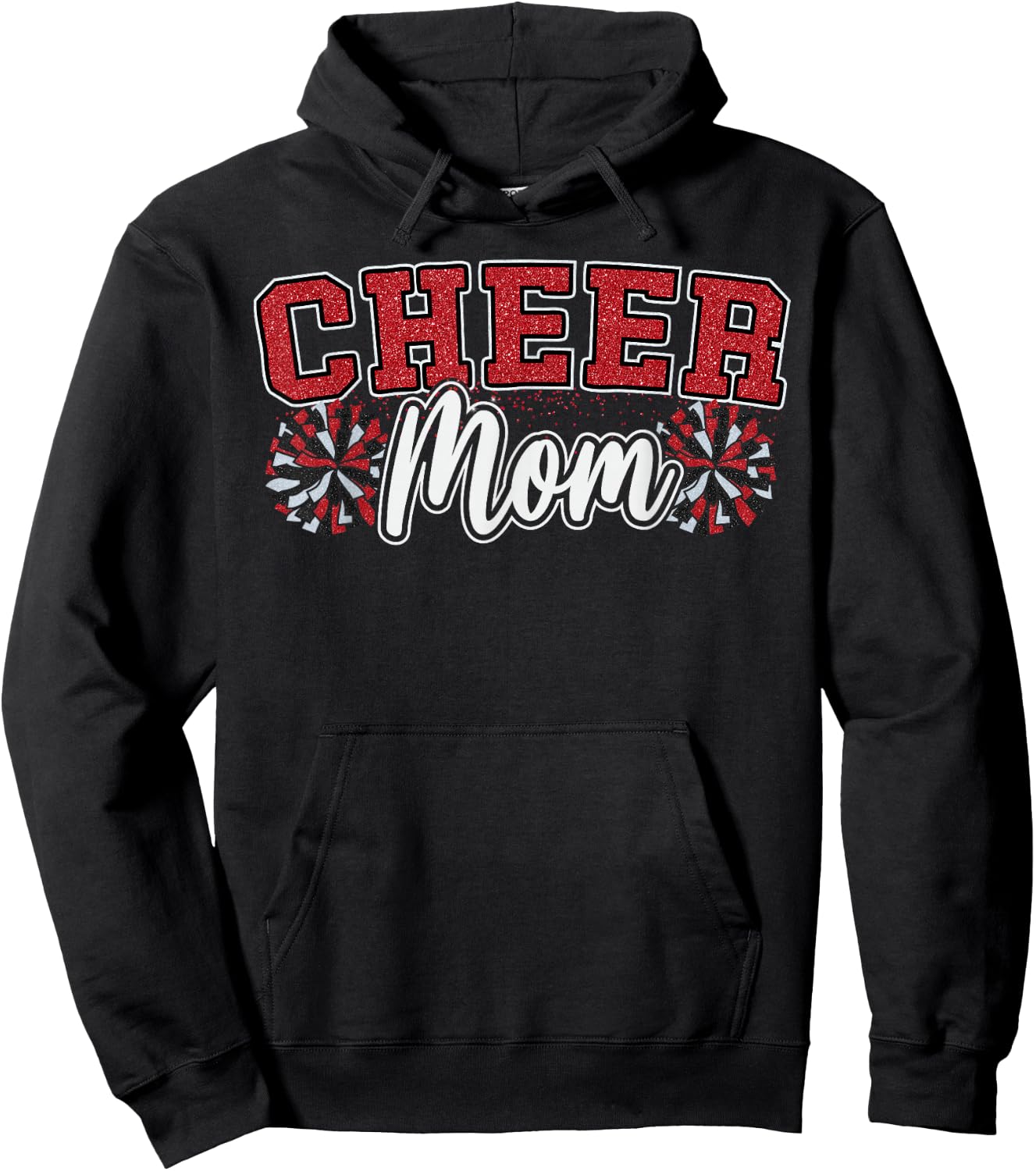 Funny Loud Proud Cheer Mom Mama Cheerleading Red Black Pom Hoodie - Hoodie | Black