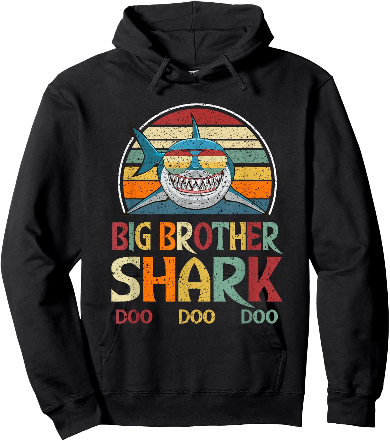 Retro Vintage Big Brother Shark Pregnancy Announcement Gift Hoodie - Hoodie | Black