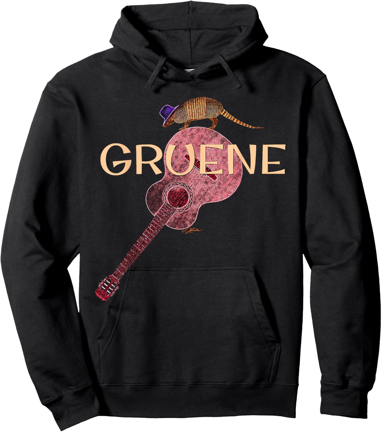 JCombs: Gruene, Texas Armadillo/Guitar Hoodie - Hoodie | Black