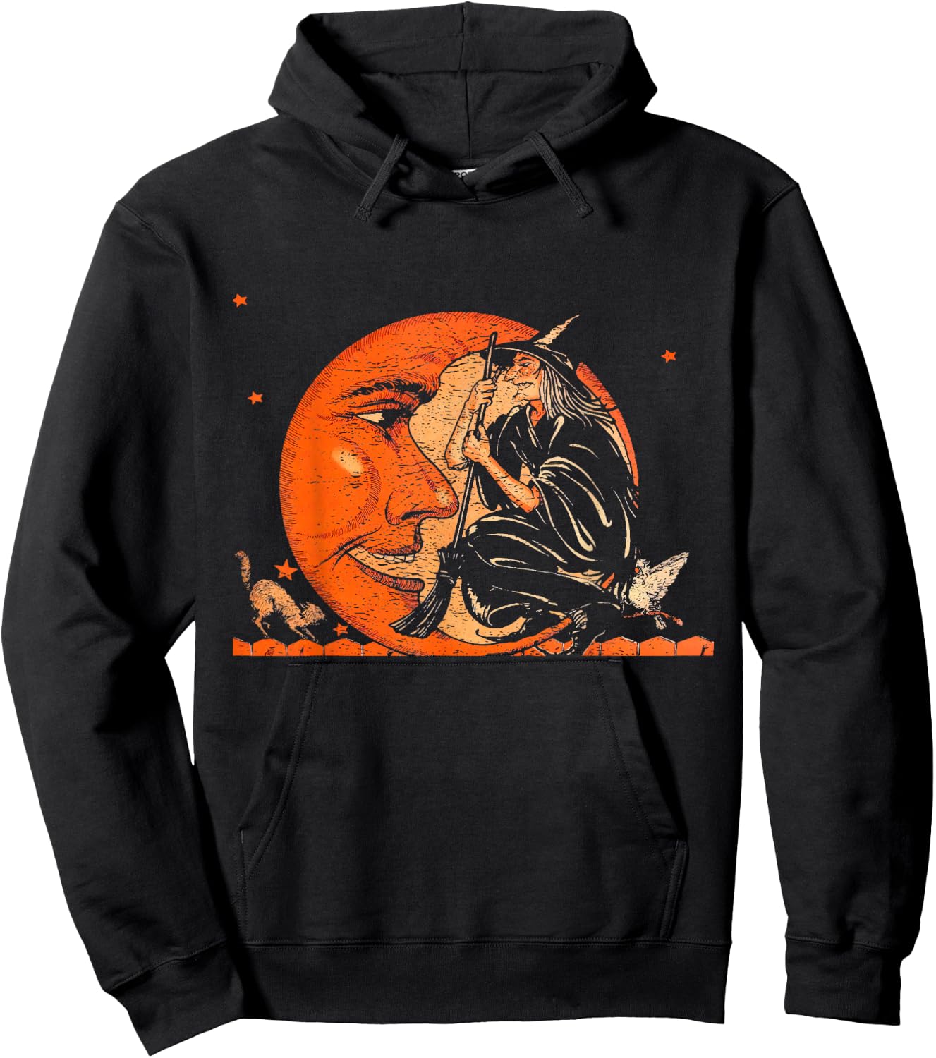 Great Vintage Witch and Moon Halloween Design Hoodie - Hoodie | Black