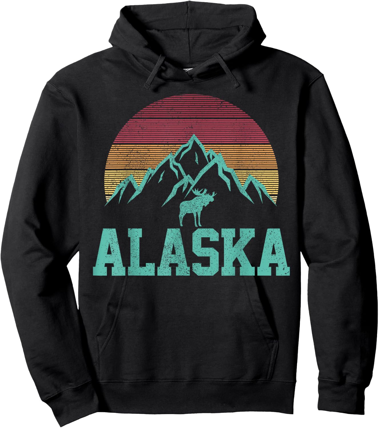 Alaska Vintage Moose Outdoor Nature Hiking Souvenir Gift Hoodie - Hoodie | Black