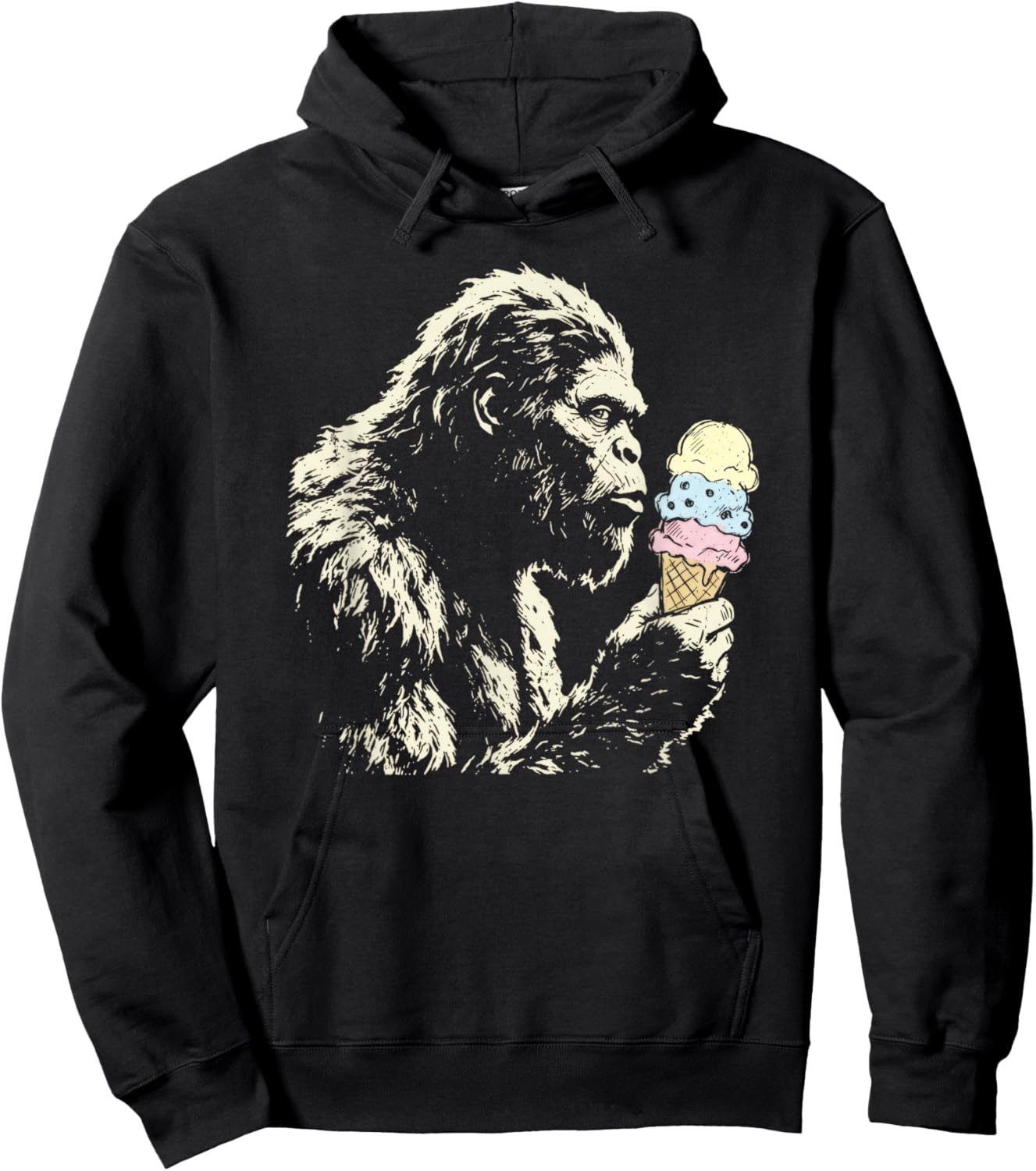 Bigfoot Ice Cream Funny Sasquatch Vintage Summer Hoodie - Hoodie | Black