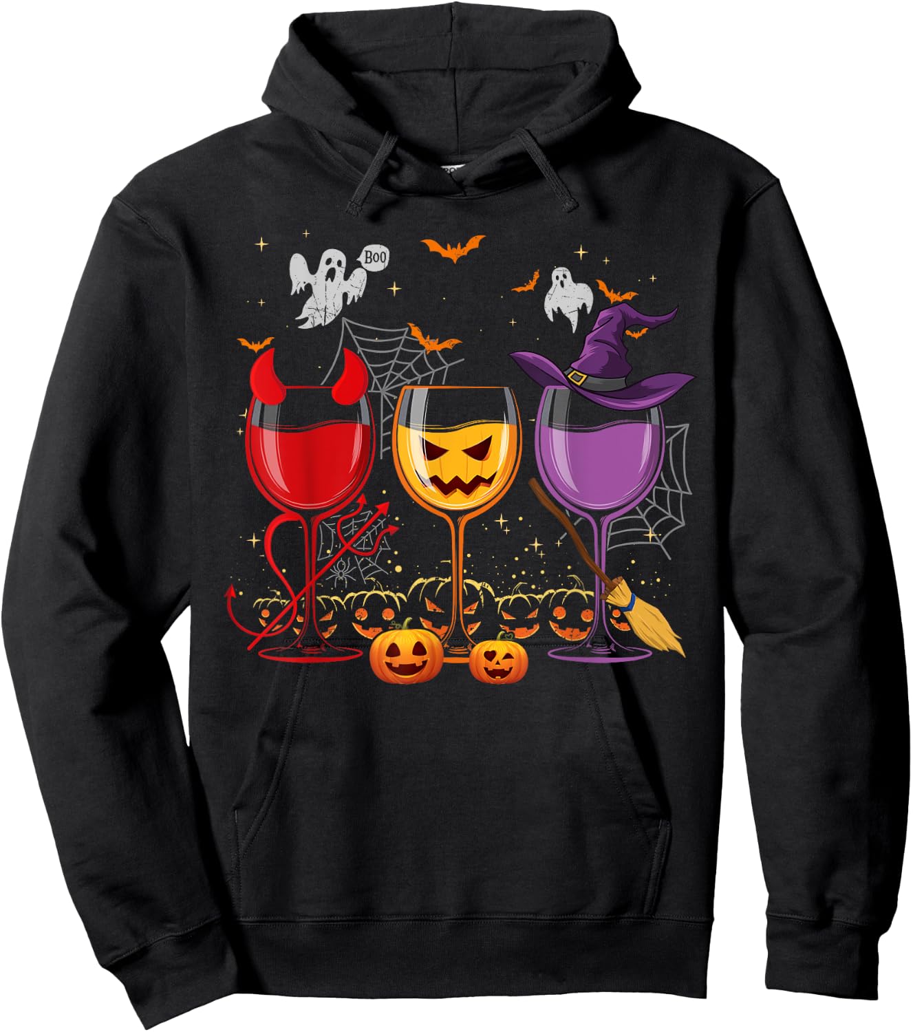 Three Glasses Of Wines Funny Halloween Wine Lover Hoodie - Hoodie | Black