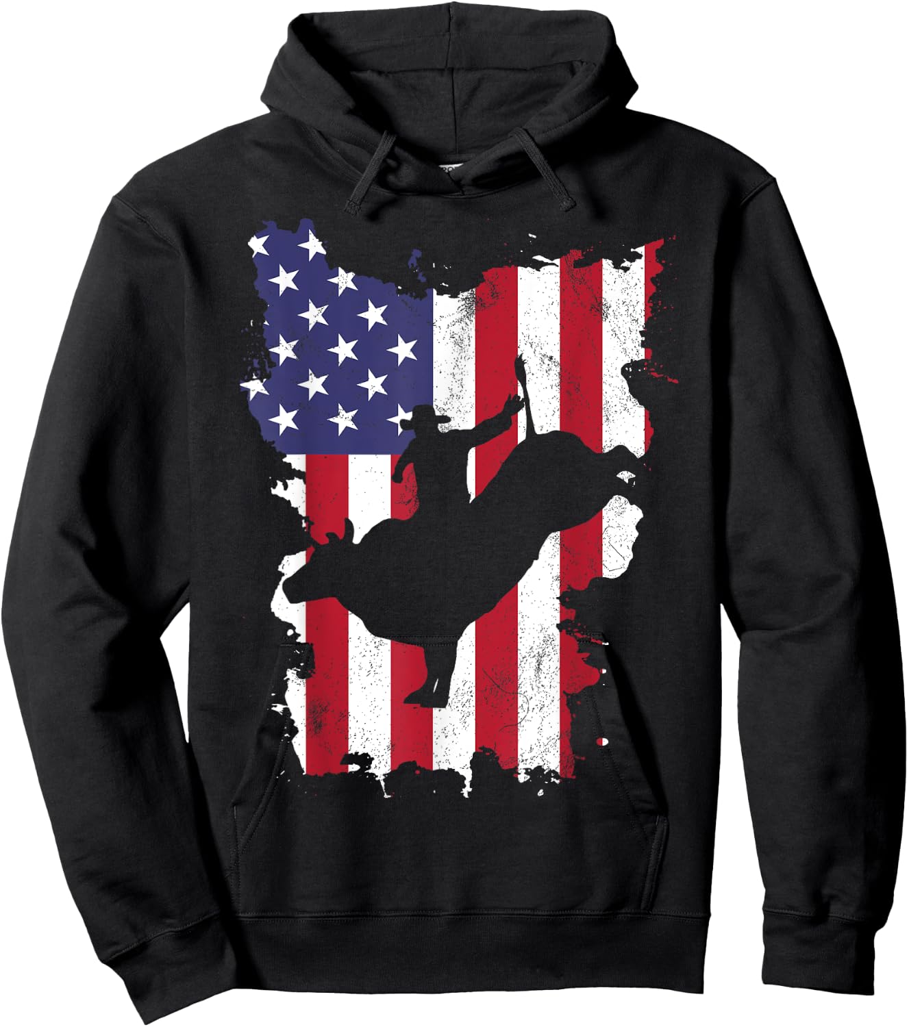 Bull Riding Rodeo Cowboy USA Flag 4th Of July US America Hoodie - Hoodie | Black