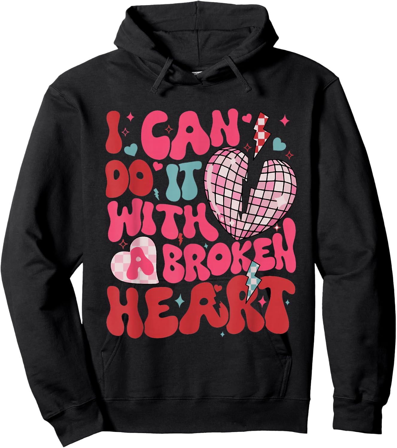 Retro Cute Groovy I Can Do It Quote Disco Heart - -Adult, Classic Fit, Black, Small, Short Sleeve, Cotton 65% Polyester 35% Hoodie - Hoodie | Black