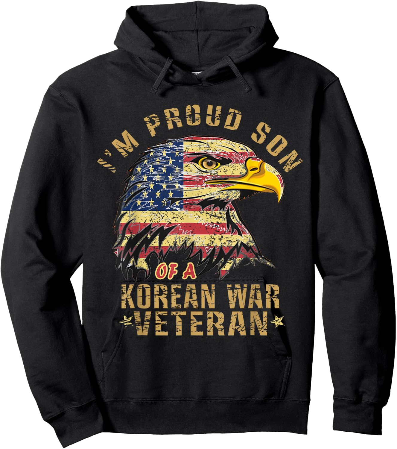 Proud Son Of A Korean War Veteran Vintage Distressed Eagle Hoodie - Hoodie | Black