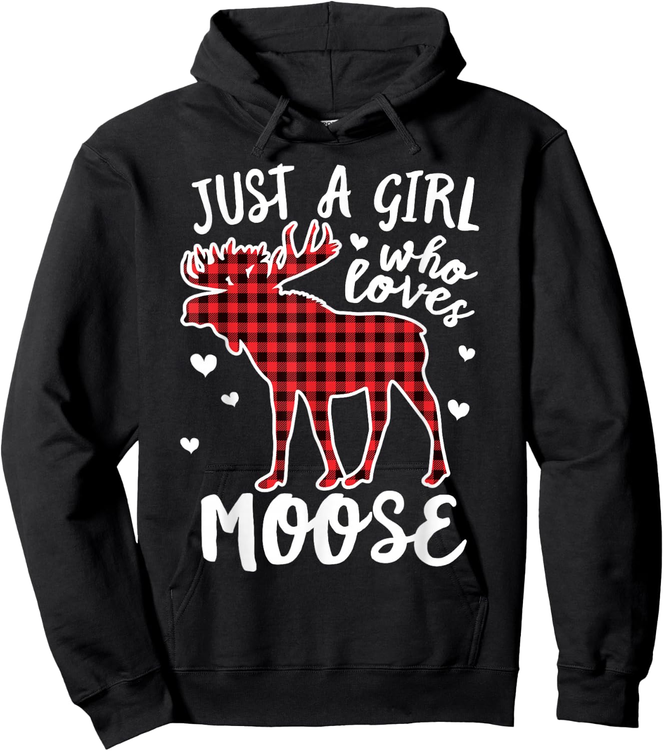 Just A Girl Who Loves Moose Buffalo Plaid Christmas Hoodie - Hoodie | Black