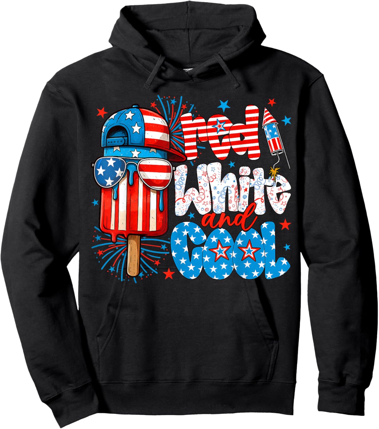 Red White and Cool 4th of July Popsicle USA Flag Boy Toddler Hoodie - Hoodie | Black