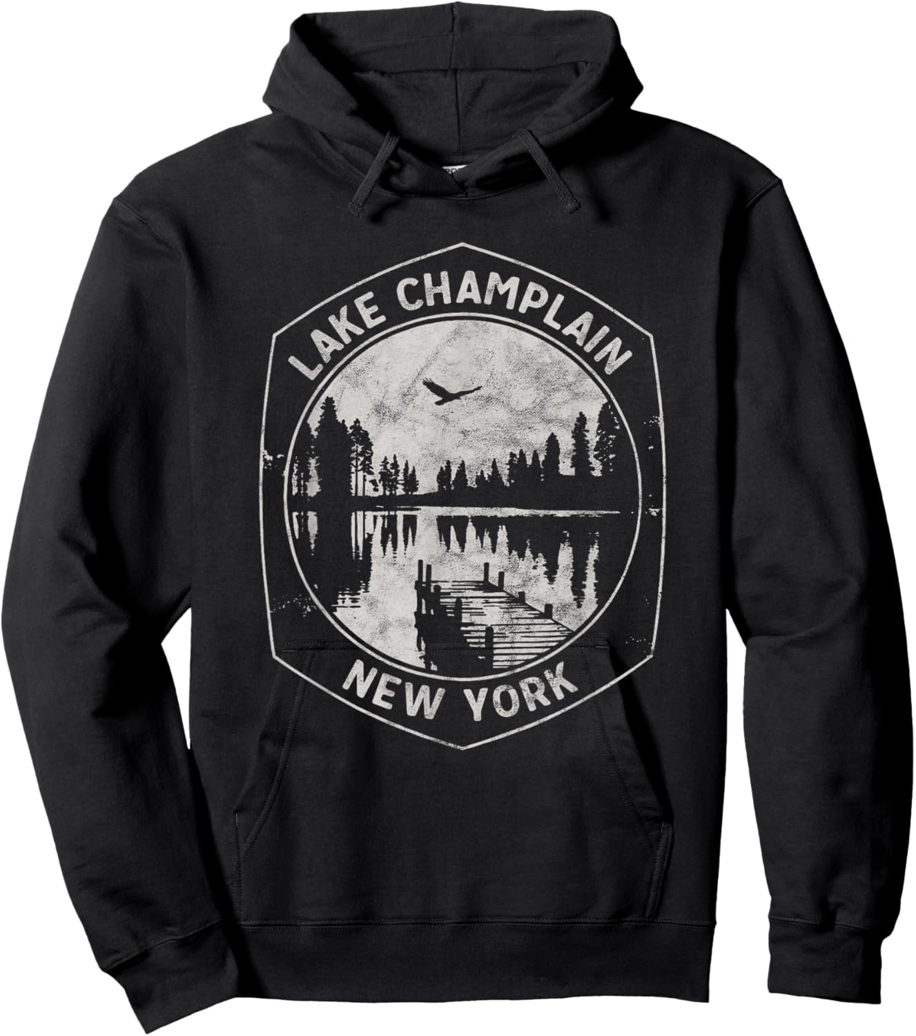 Vintage Lake Champlain New York Outdoors Vacation Hoodie - Hoodie | Black