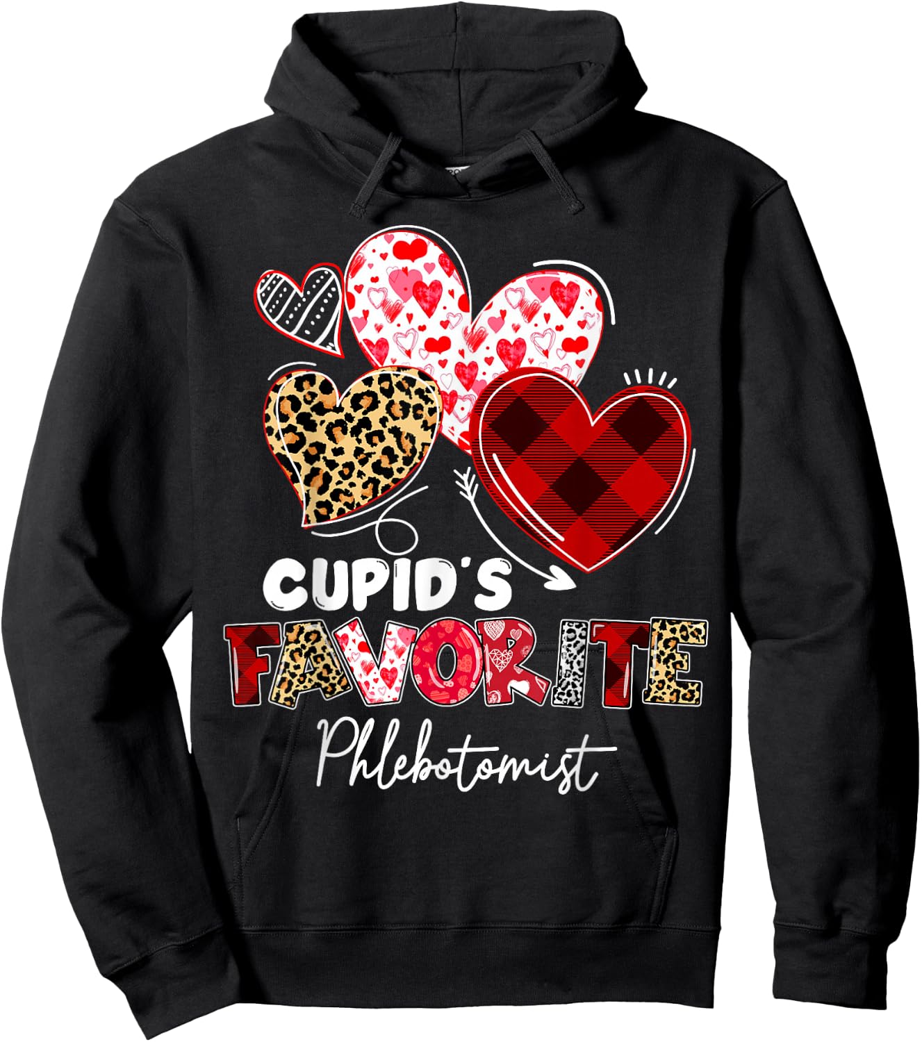 Cupid's Favorite Phlebotomist Valentine Phlebotomy Tech Hoodie - Hoodie | Black