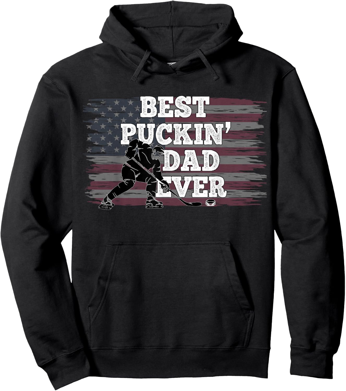 Best Puckin' Dad Ever Shirt American Flag Hockey Gift Hoodie - Hoodie | Black