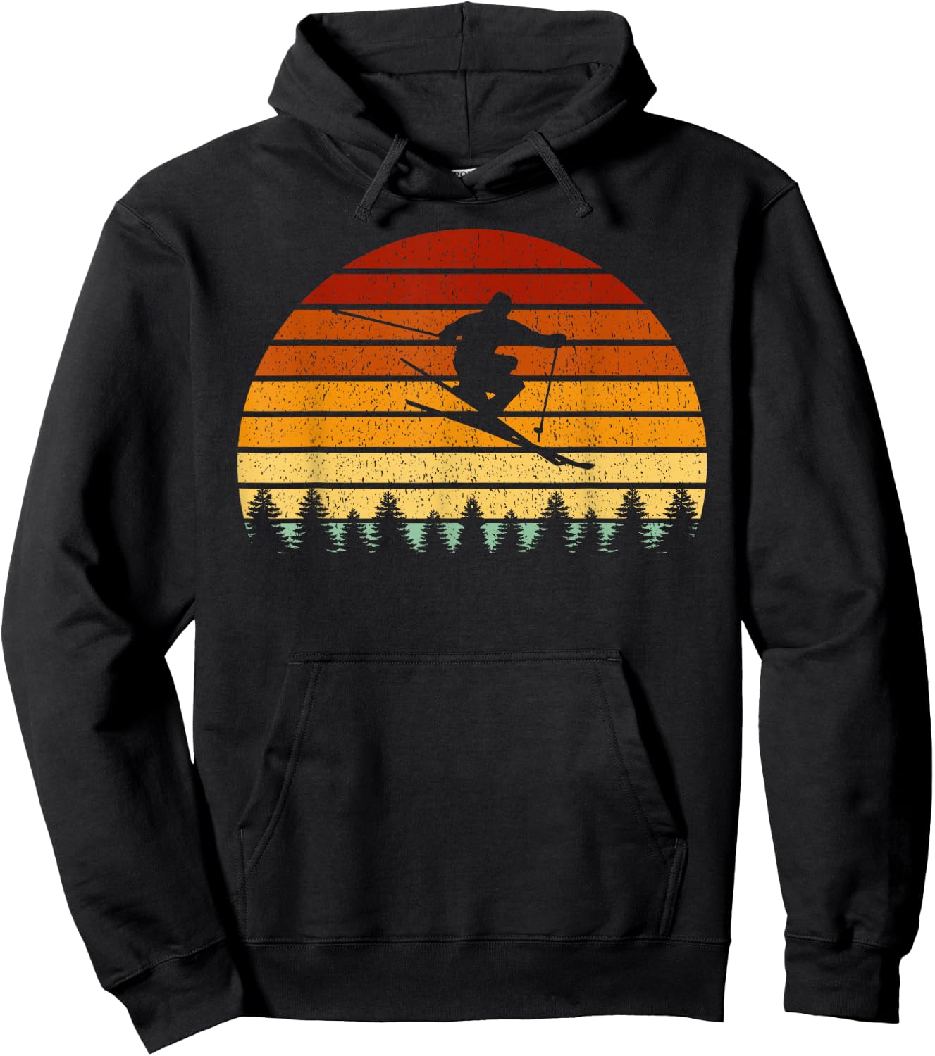 Vintage Sunset Skiing Gift Skiers Hoodie - Hoodie | Black