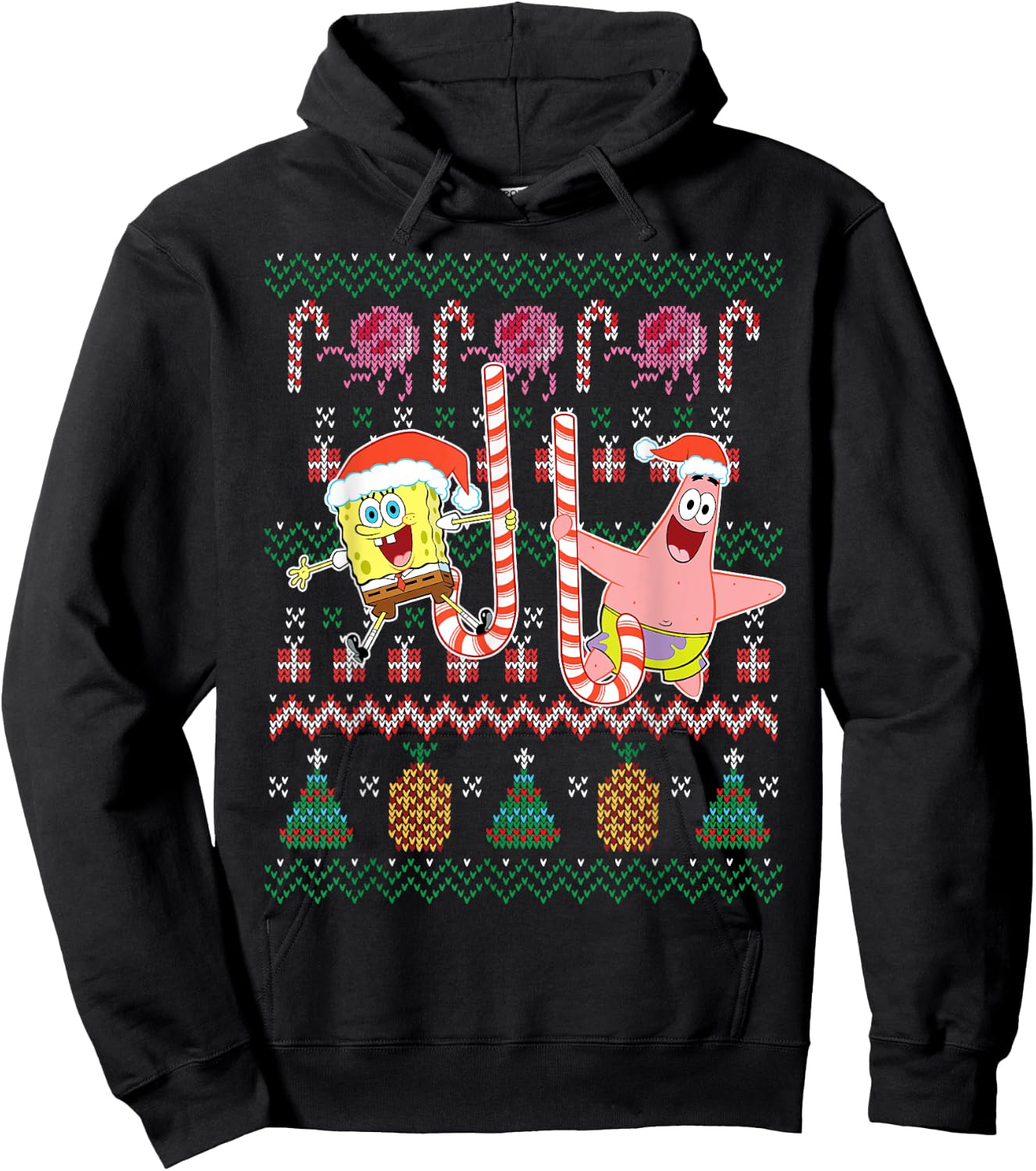 Spongebob SquarePants & Patrick Holiday Sweater Hoodie - Hoodie | Black
