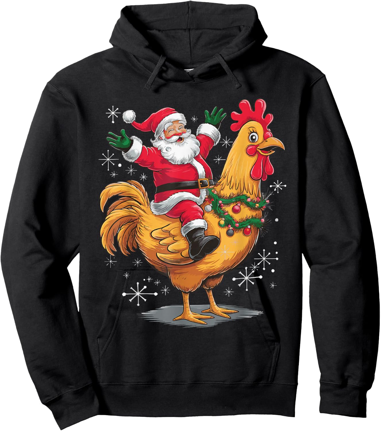 Santa Riding A Christmas Chicken Hoodie - Hoodie | Black