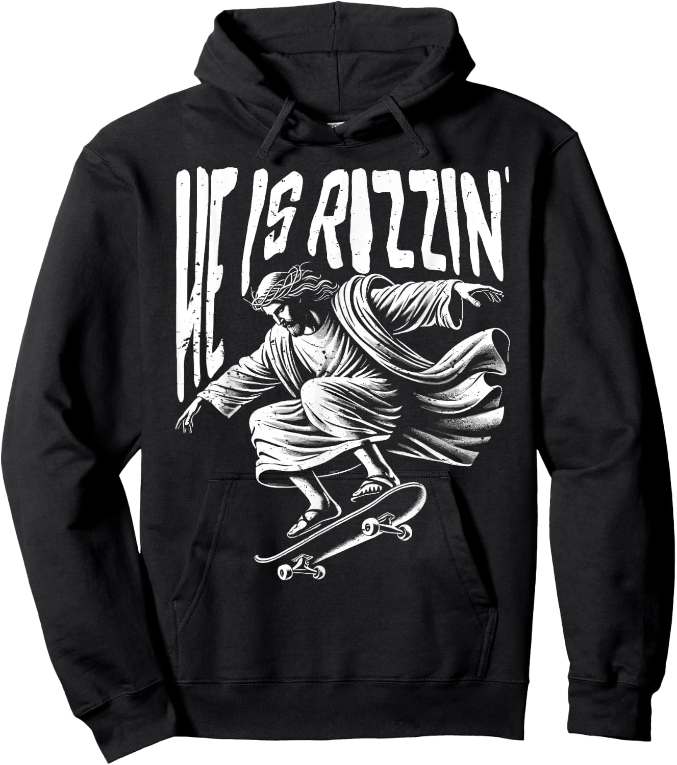 Fun jesus skateboard skateboarding christian easter rizzin Hoodie - Hoodie | Black