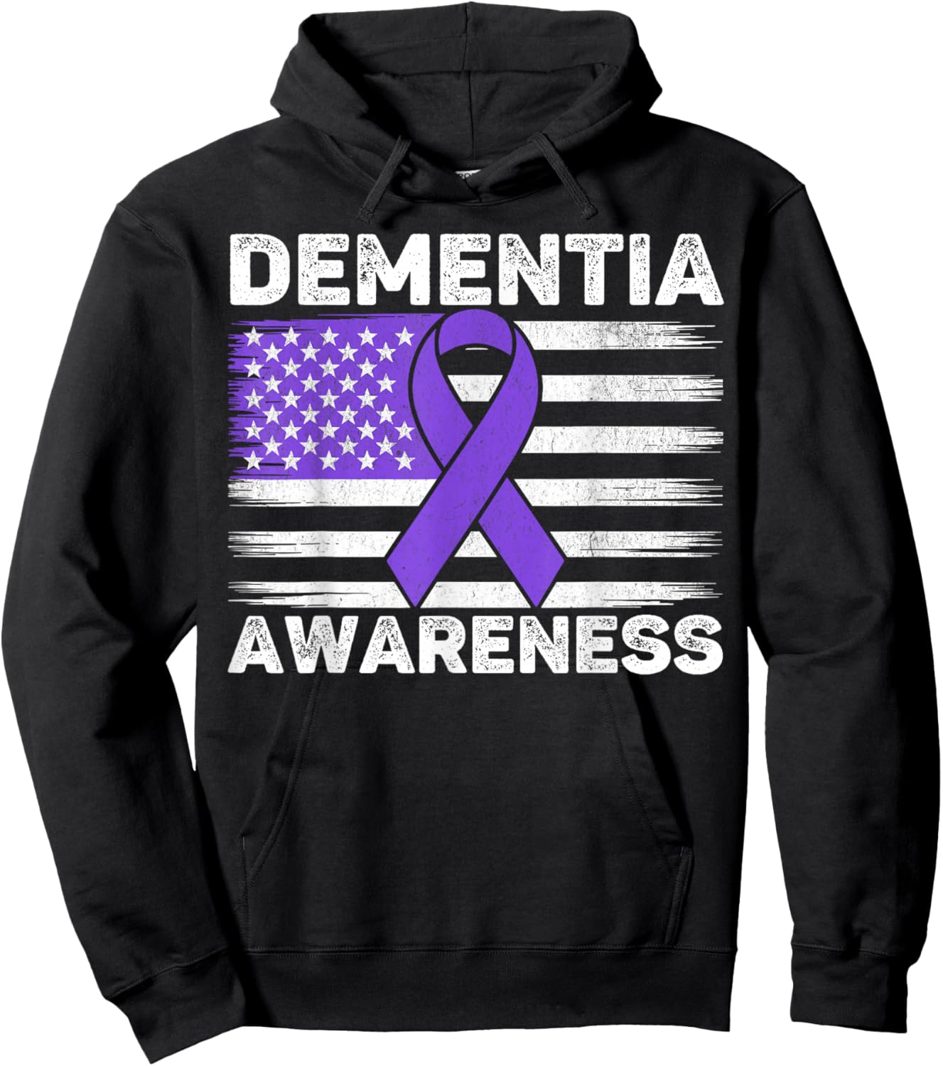 Dementia Awareness Month Men Women USA American Flag Purple Hoodie - Hoodie | Black