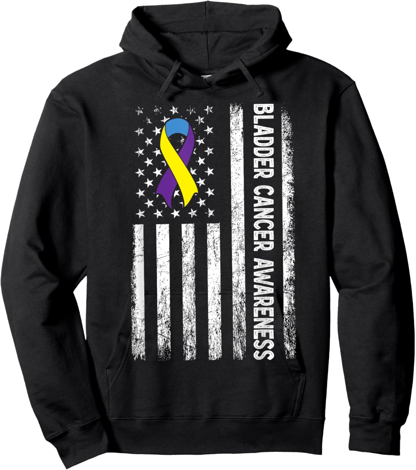 Bladder Cancer Awareness Purple Yellow Blue American Flag Hoodie - Hoodie | Black