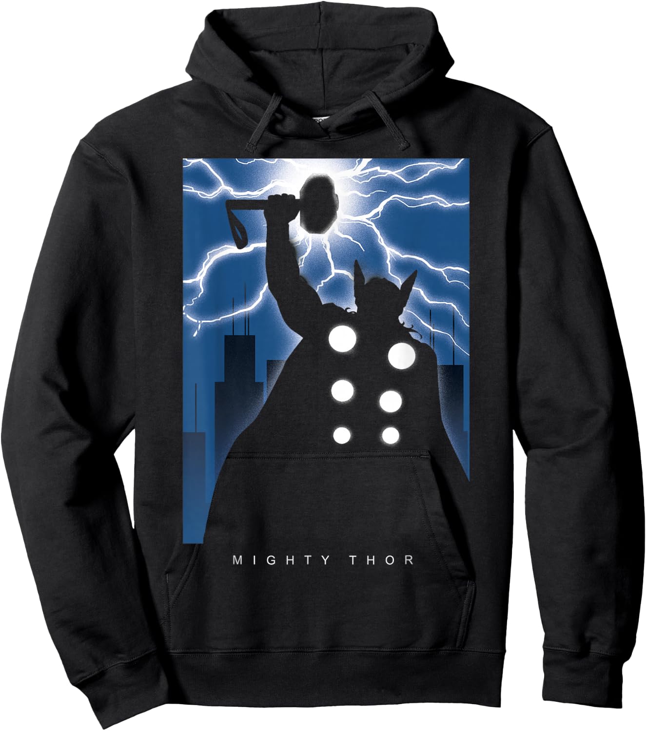 Marvel Thor Mighty Deco-Style Lightning Silhouette Hoodie - Hoodie | Black