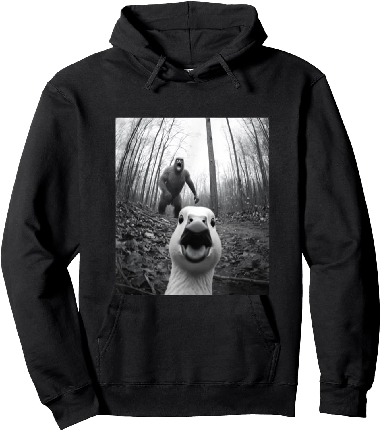 Silly Goose Bigfoot Selfie Funny Duck Men Women Kids Animal Hoodie - Hoodie | Black