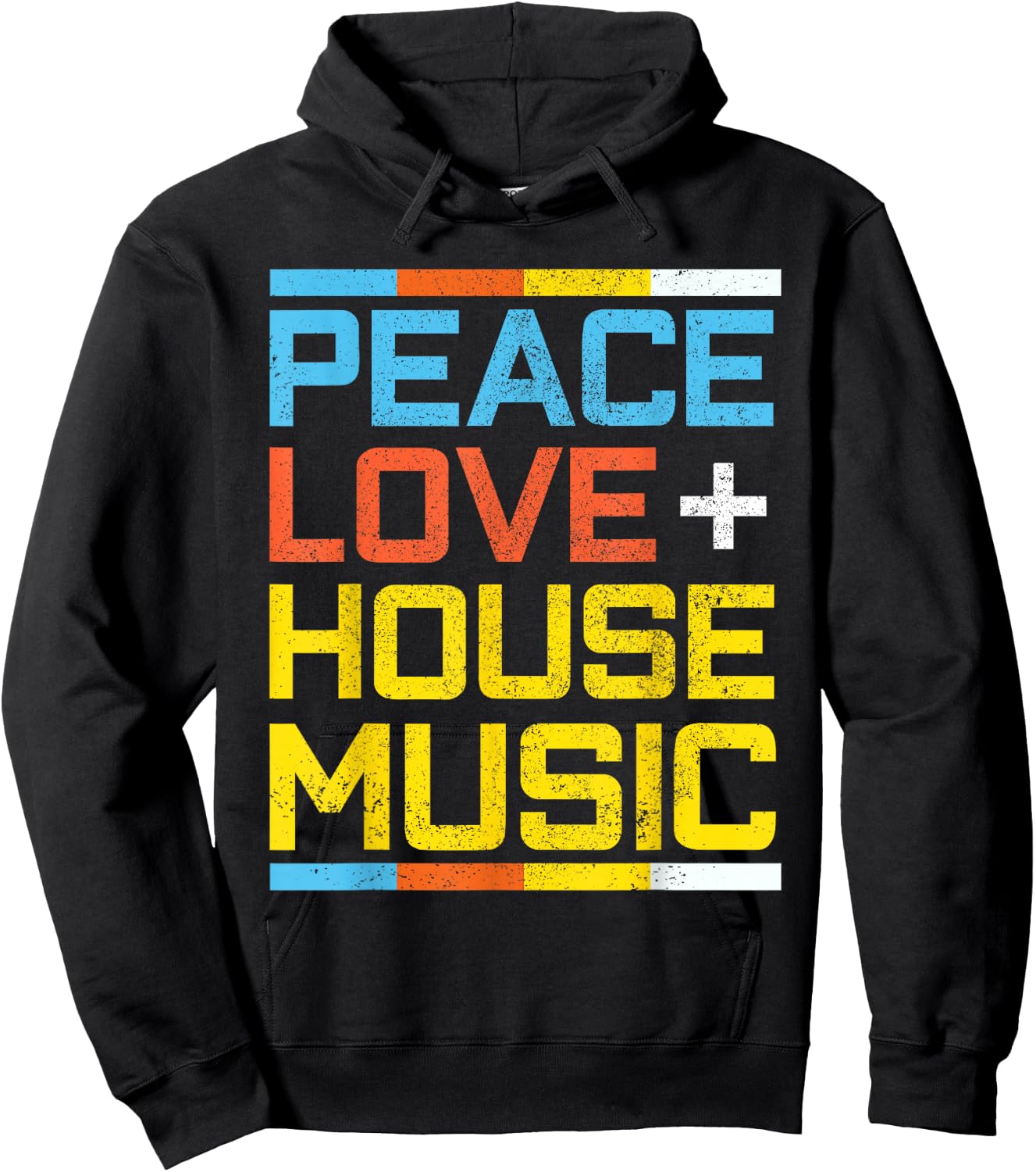 House Music Vintage Retro Peace Love EDM DJ Gift Hoodie - Hoodie | Black