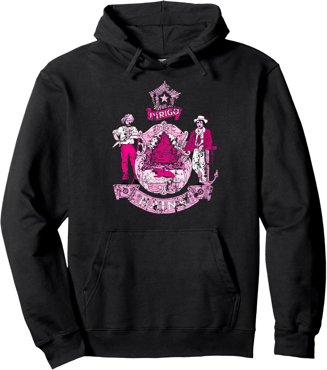 MAINE Flag Pink Vintage | Pink Maine Hoodie - Hoodie | Black