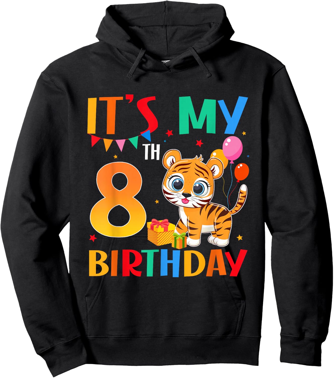 It's My 8th Birthday Tiger Theme 8 Year Old Boy Girl Party Hoodie - Hoodie | Black