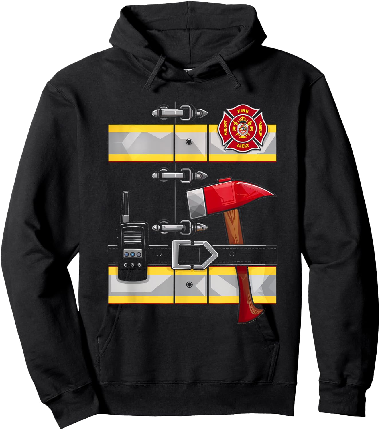 Firefighter Costume Fireman Axe Radio Halloween Hoodie - Hoodie | Black