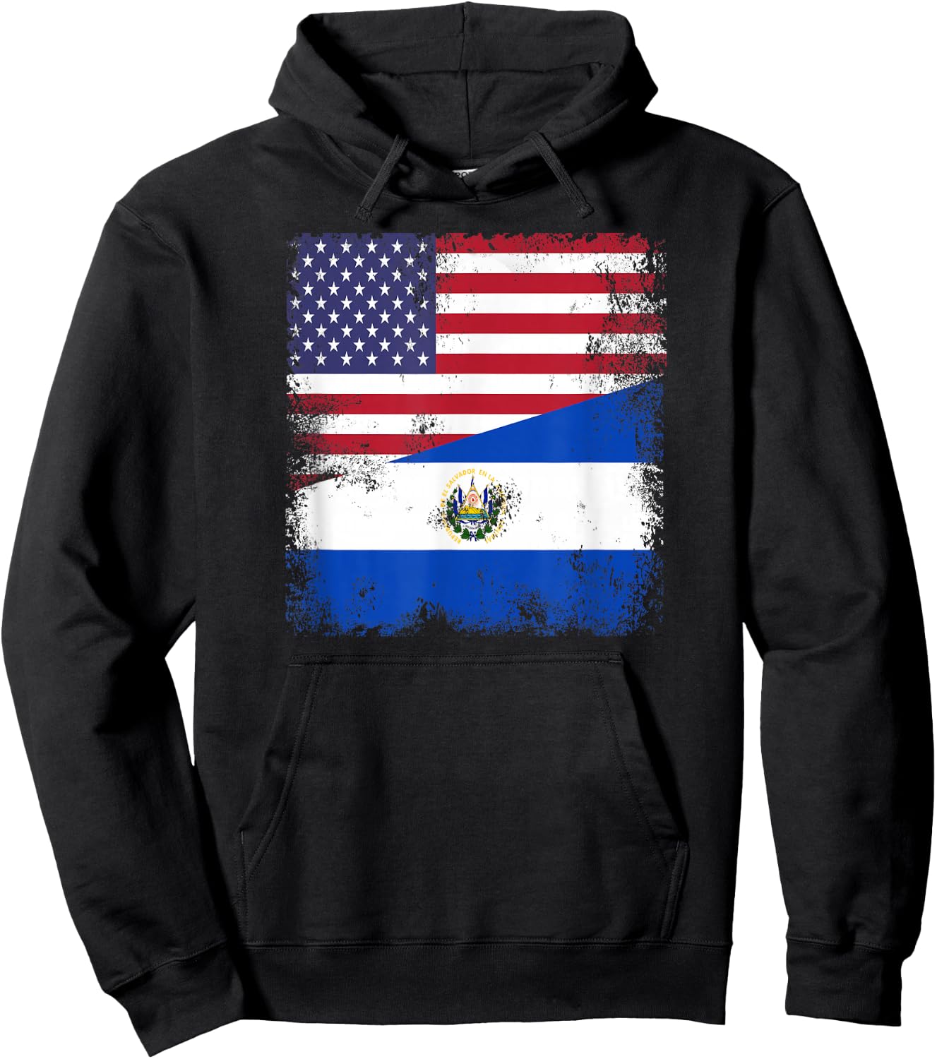 Half Salvadoran Flag | Vintage El Salvador USA Gift Hoodie - Hoodie | Black