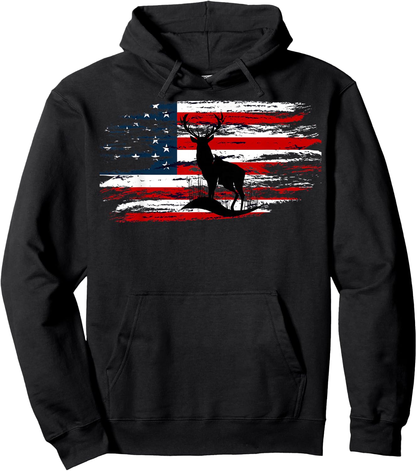 American Deer Hunter Patriotic Vintage US Flag Hunting Hoodie - Hoodie | Black