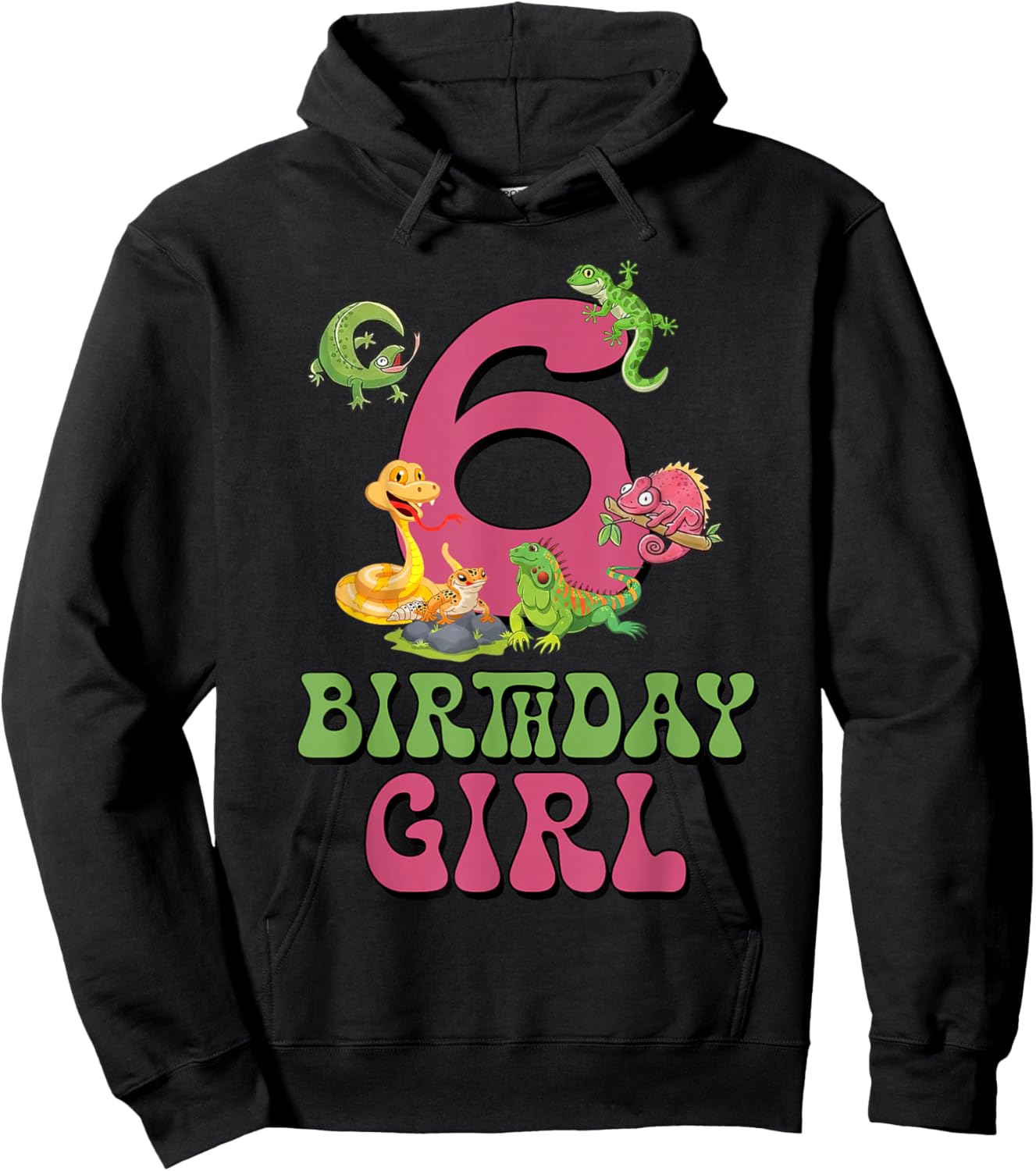 6th Birthday Girl Lizard Reptile 6 Year Old Birthday Party Hoodie - Hoodie | Black