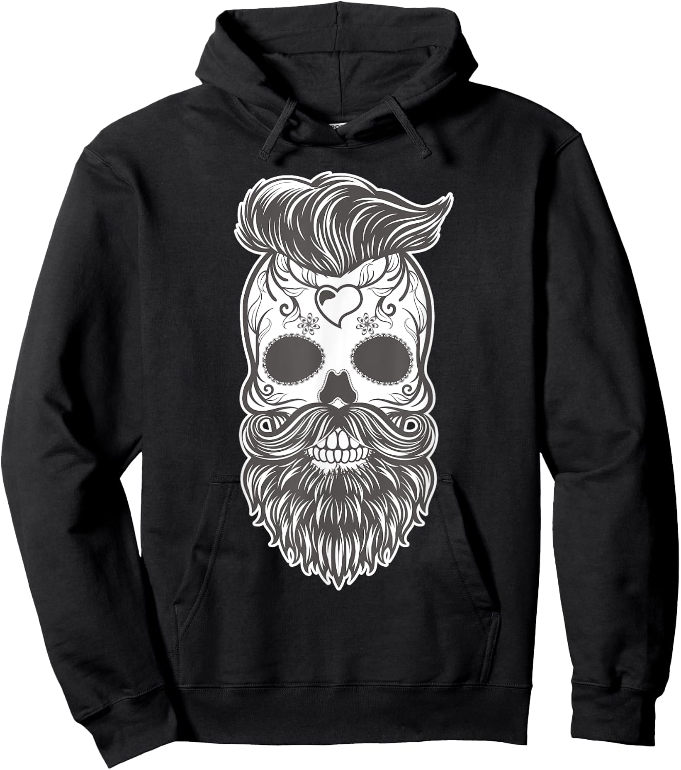 Day of the Dead Sugar Skull Hipster Beard Hoodie - Hoodie | Black