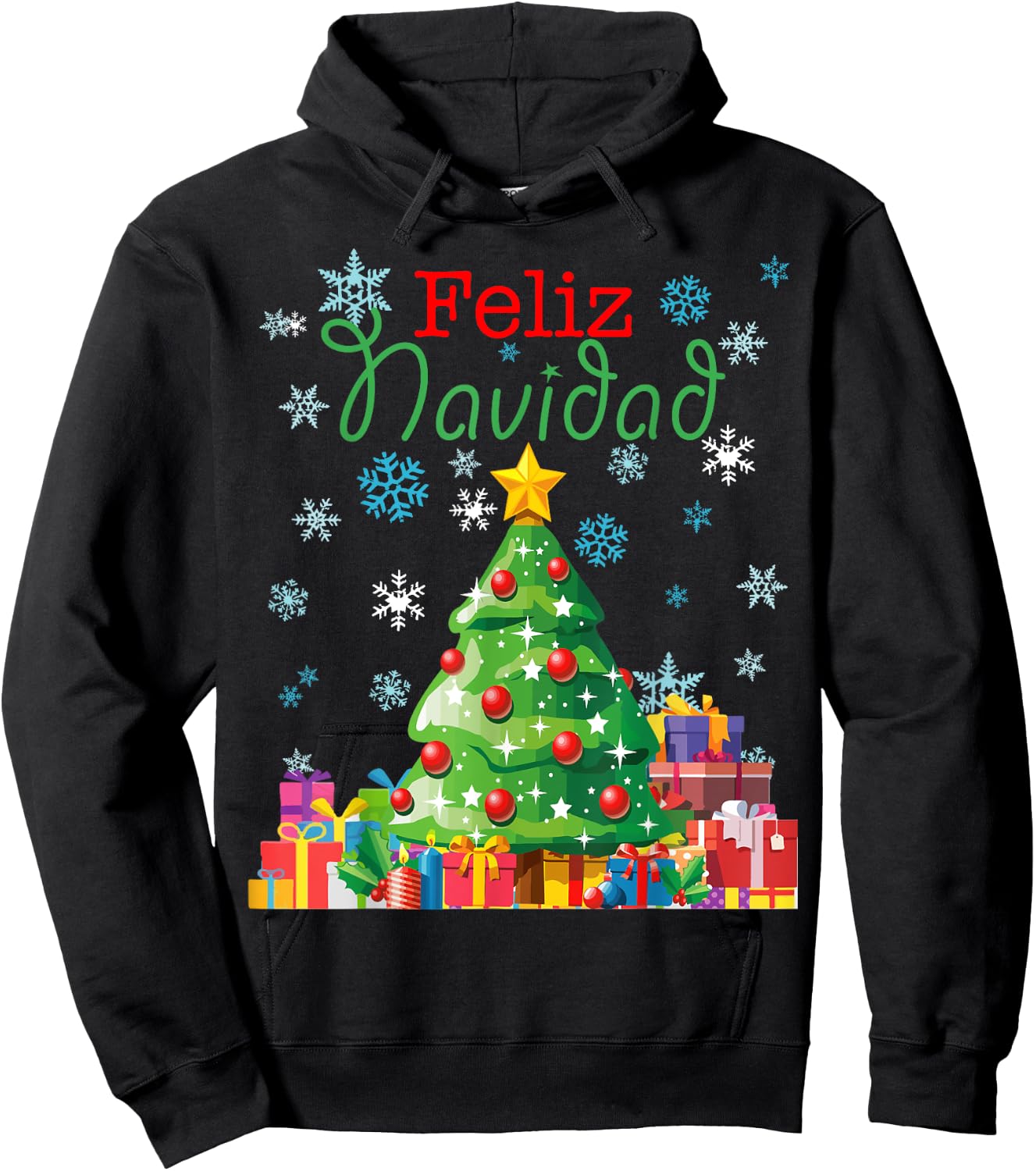 Cute Feliz Navidad Christmas Tree Hoodie - Hoodie | Black