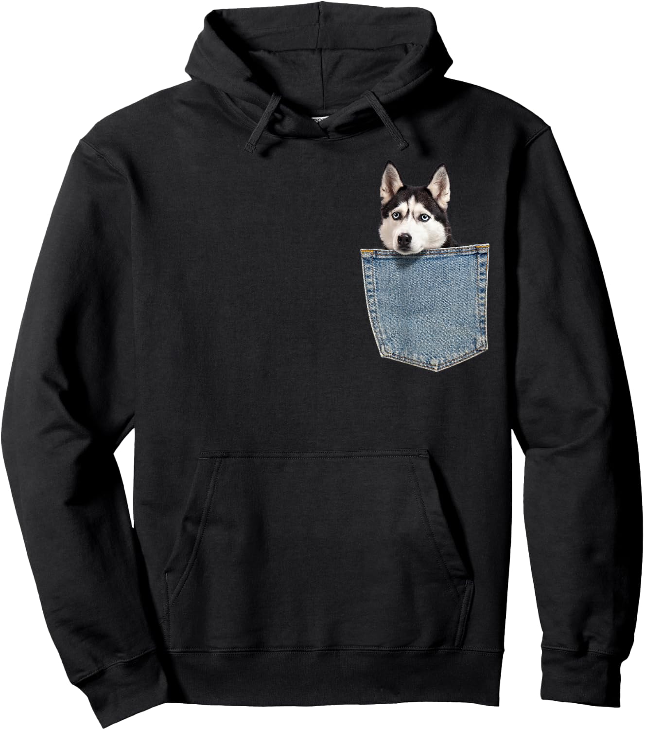 Husky in My Pocket Peeking Husky Funny Shirt Dog Animal Women Kids Hoodie - Hoodie | Black