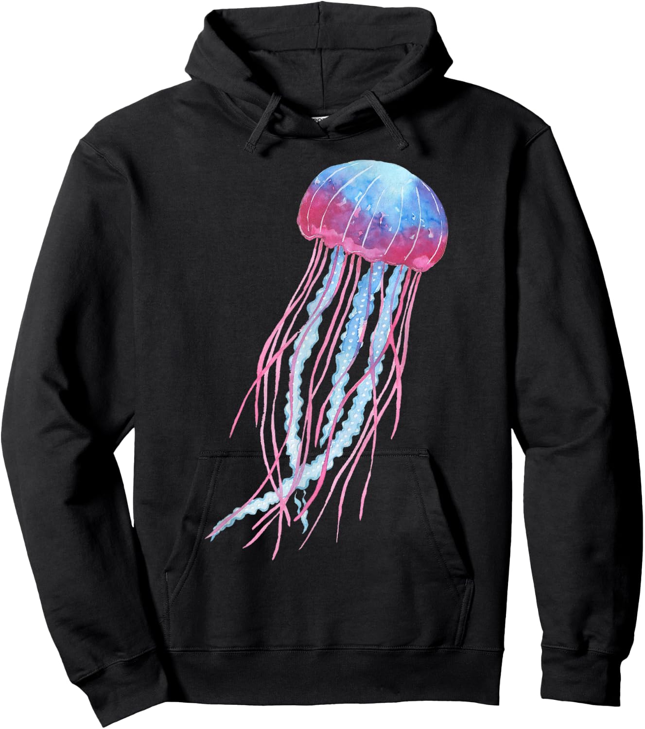 Ethereal Jellyfish Watercolor Trippy Graphic Ar Hoodie - Hoodie | Black